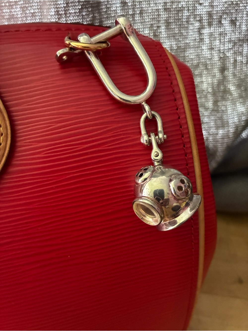 925 Sterling Silver Nautical Old Timey Diving Helmet Bag Charm Keychain!